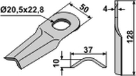 Taarup kniv dråbetformet 128x50x4 mm Ø20.5x22.8 (25 stk)110300